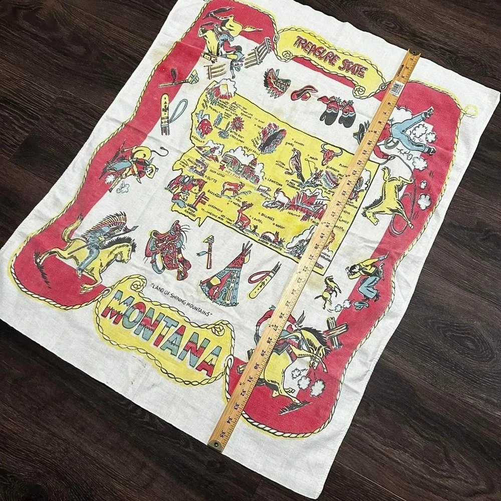 Vintage Montana state map white graphic tapestry artwork towel
